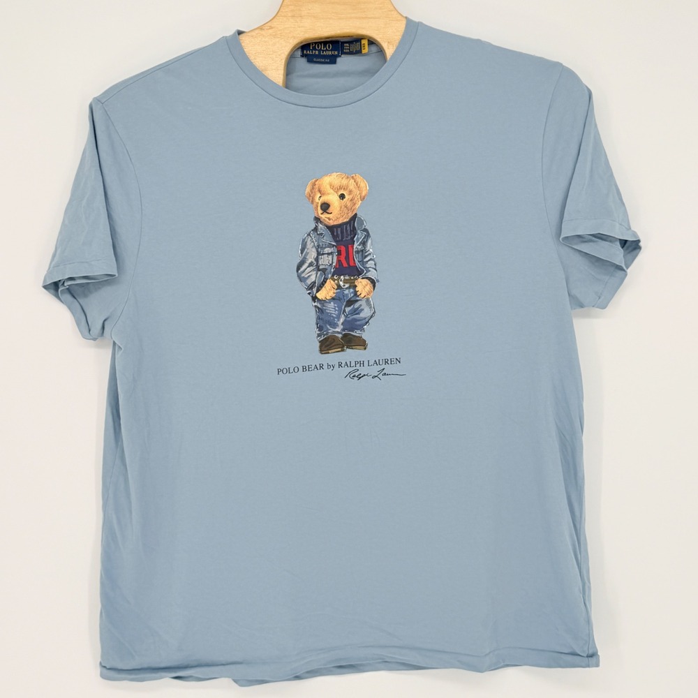 Polo Ralph Lauren T-Shirt Mens XXL Blue Polo Bear Graphic Cotton Classic Fit Tee
